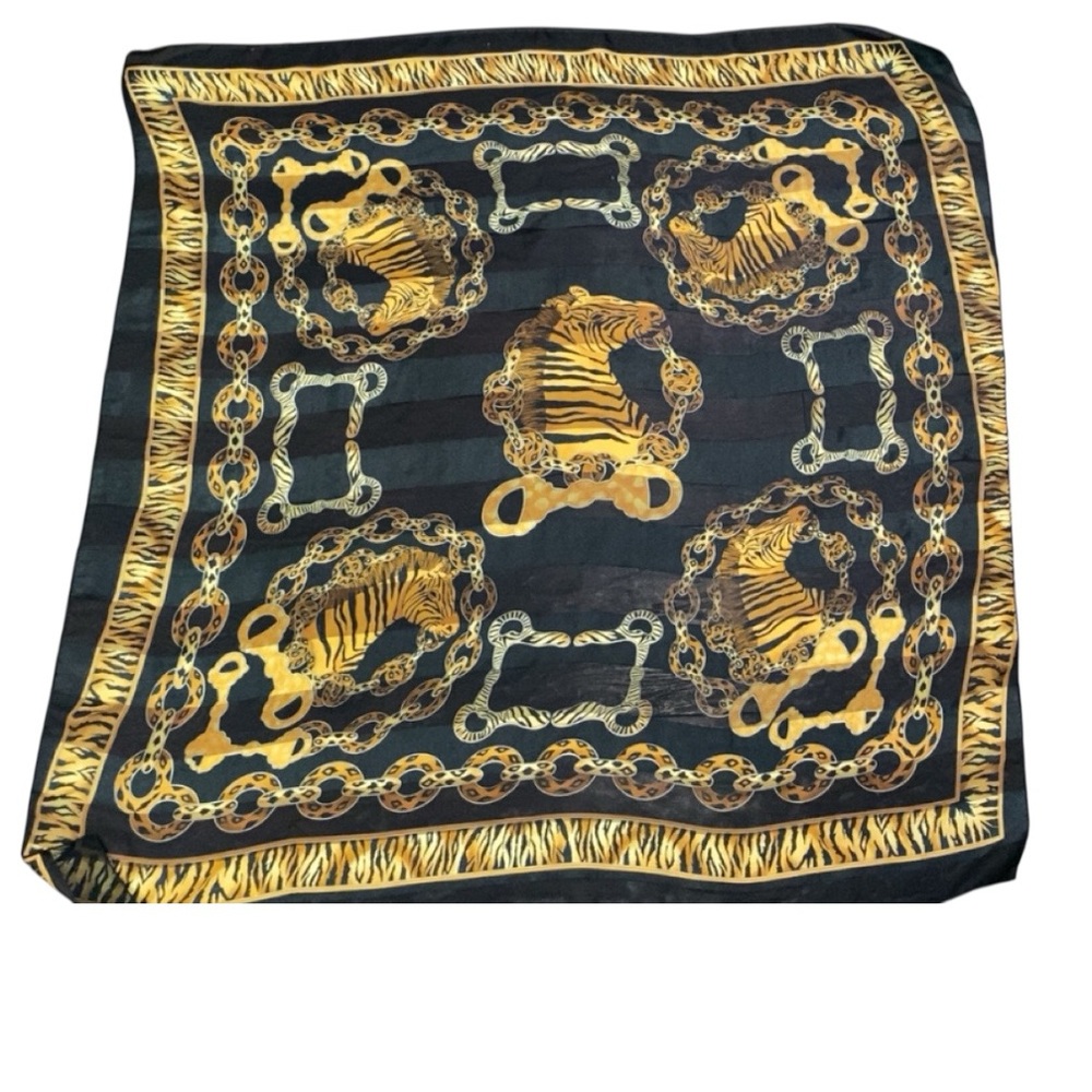 Black and Gold Tiger Print Scarf/Scarve Vintage - Picture 4 of 9